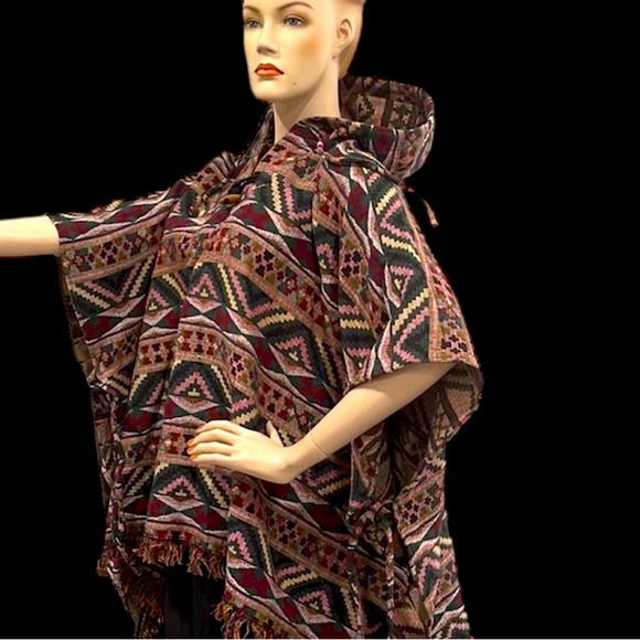 Vintage Boho Hooded Poncho - Picture 1 of 16